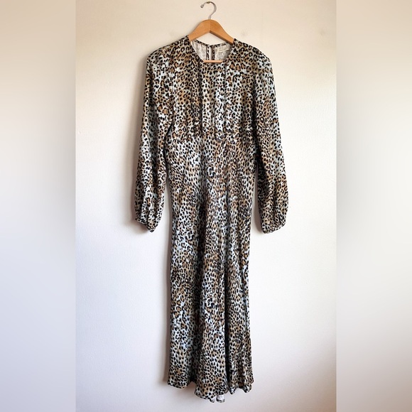 Ragdoll Leopard Animal Print Long Sleeve Midi Dress Safari Hipster Boho Western - Picture 3 of 9